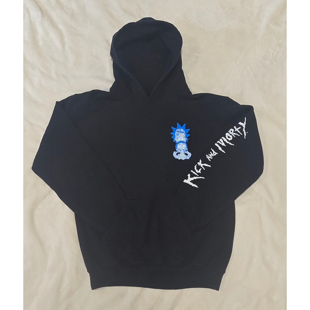 Rick and Morty Adult Swim Black Graphic Hoodie Sweatshirt Mens Large Psychedelic
